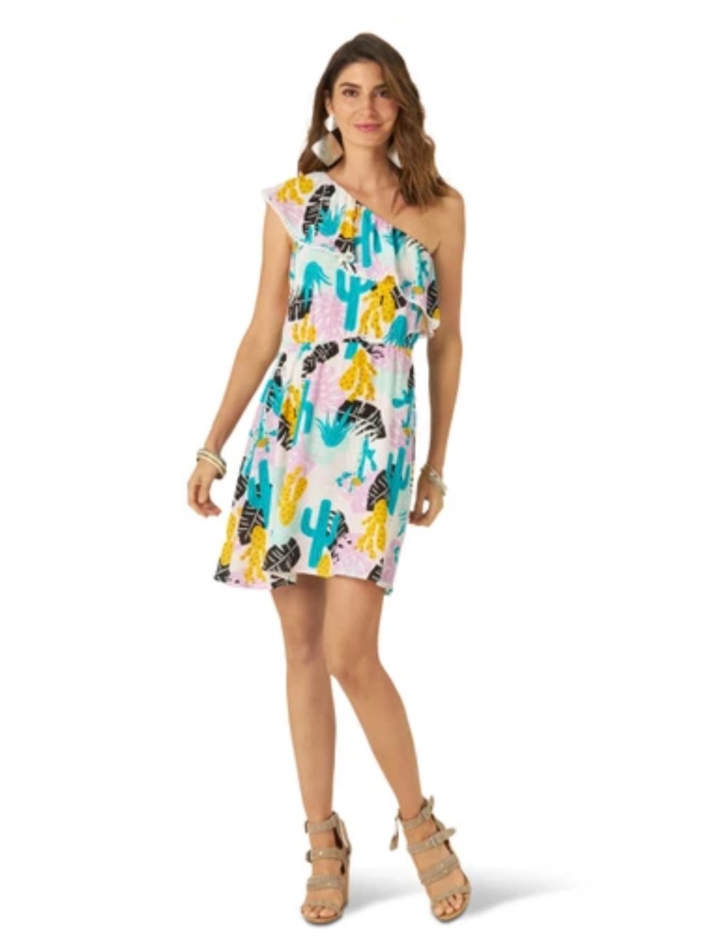 Wrangler Retro One-Shoulder Cactus Print Dress Women's Medium